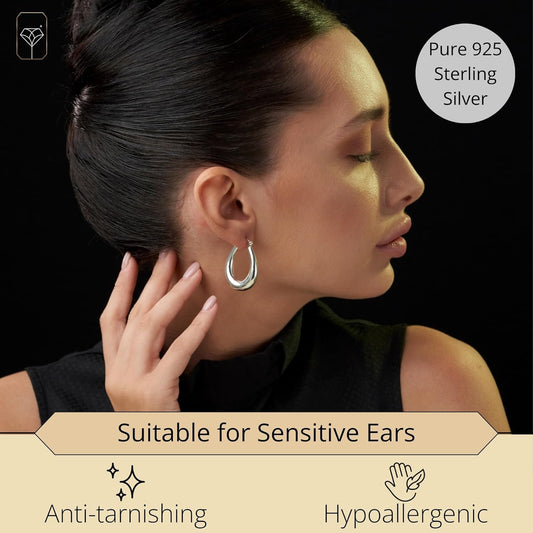 925 Sterling Silver Hypoallergenic Chunky Hoop Earrings for Women | Anti Tarnish Hoops in Various Styles by MAX + STONE