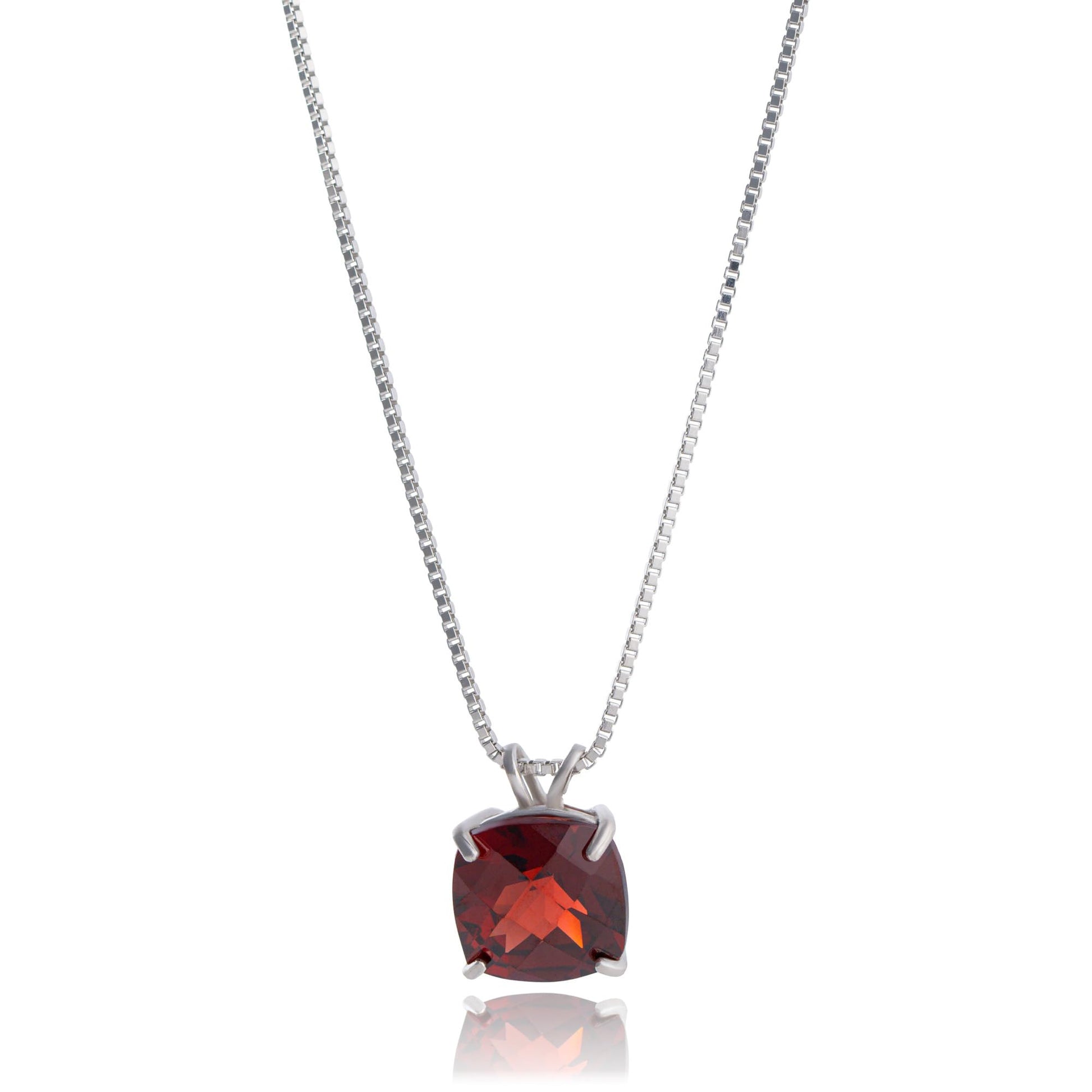 Amazon Collection 925 Sterling Silver 8mm Cushion Cut Birthstone Solitaire Pendant Necklace for Women with Box Chain