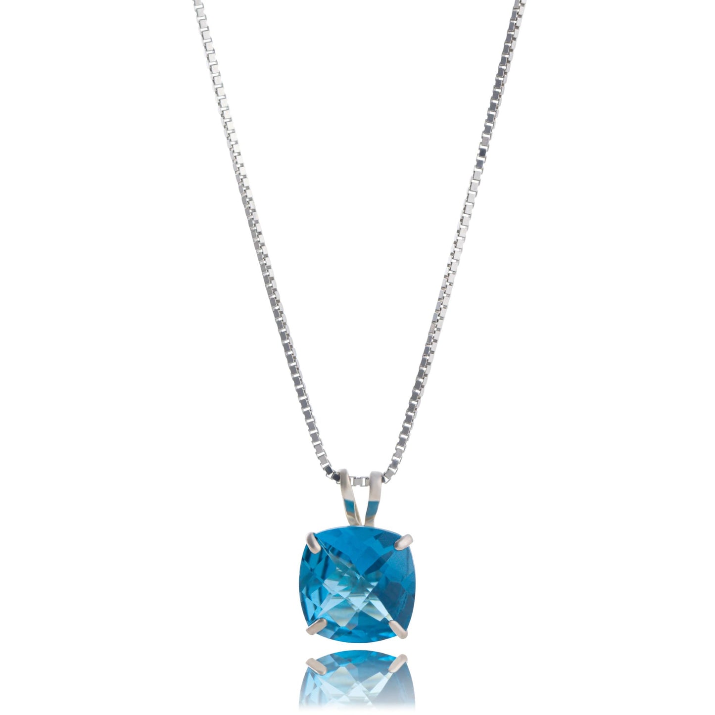 Amazon Collection 925 Sterling Silver 8mm Cushion Cut Birthstone Solitaire Pendant Necklace for Women with Box Chain