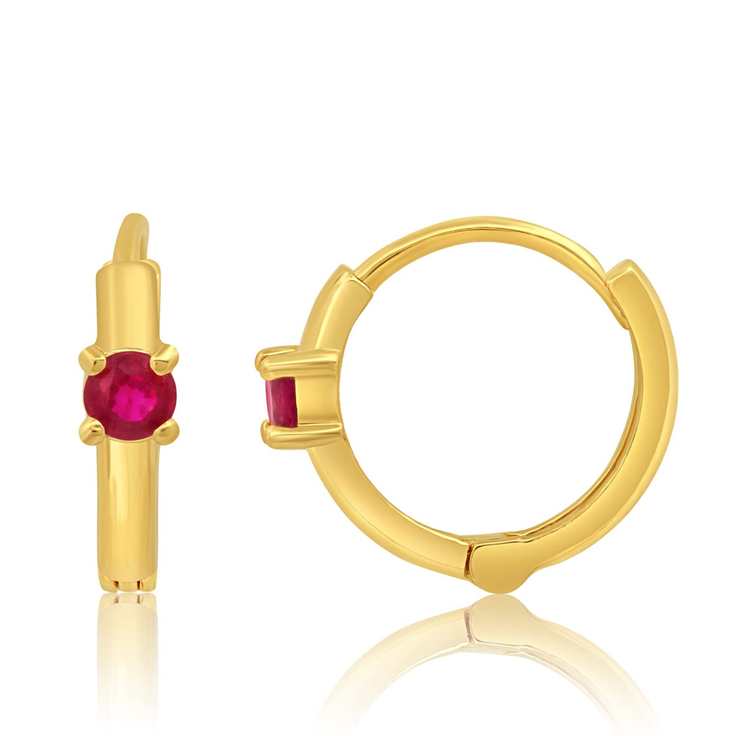 Solid 14k Gold Small 11mm Mini Huggie Hoops with Natural Ruby and Sapphire Gemstones, Available in Single Hoop OR Pair by MAX + STONE
