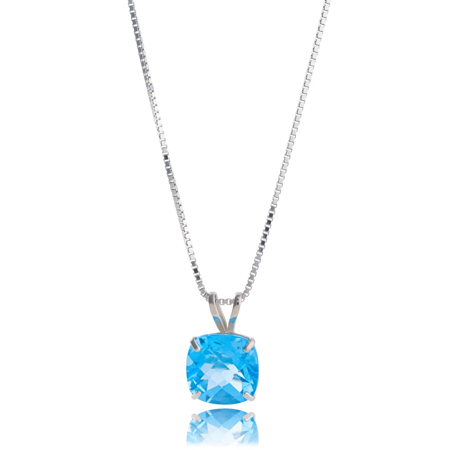 Amazon Collection 925 Sterling Silver 8mm Cushion Cut Birthstone Solitaire Pendant Necklace for Women with Box Chain