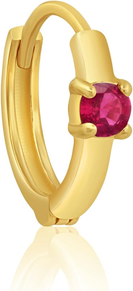 Solid 14k Gold Small 11mm Mini Huggie Hoops with Natural Ruby and Sapphire Gemstones, Available in Single Hoop OR Pair by MAX + STONE