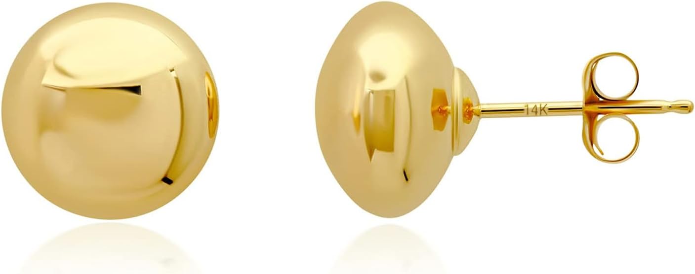 14K Gold Stud Earrings for Women | Yellow Solid Gold Flat & Full Ball Earrings with Gold Butterfly Backs | 4MM-8MM Hypoallergenic Real 14K Button Ball Studs for Women & Men by MAX + STONE