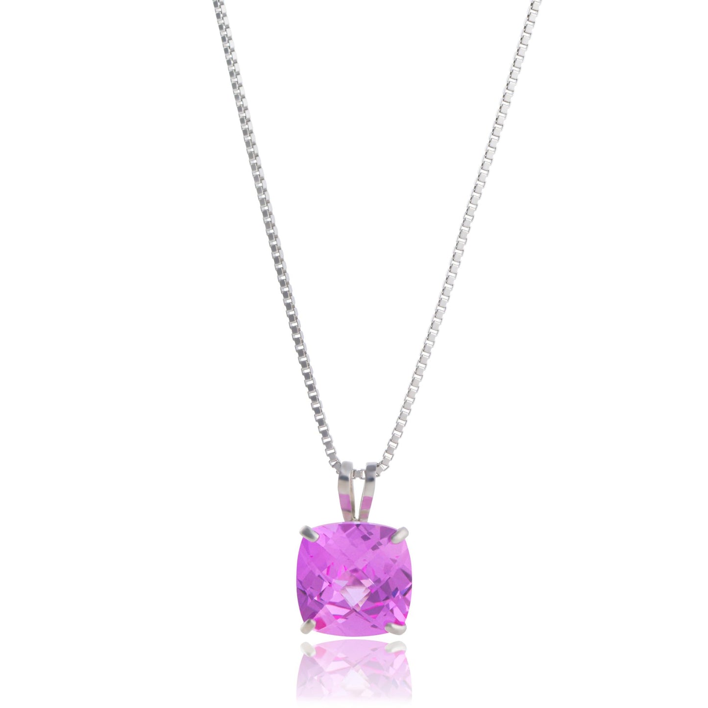 Amazon Collection 925 Sterling Silver 8mm Cushion Cut Birthstone Solitaire Pendant Necklace for Women with Box Chain