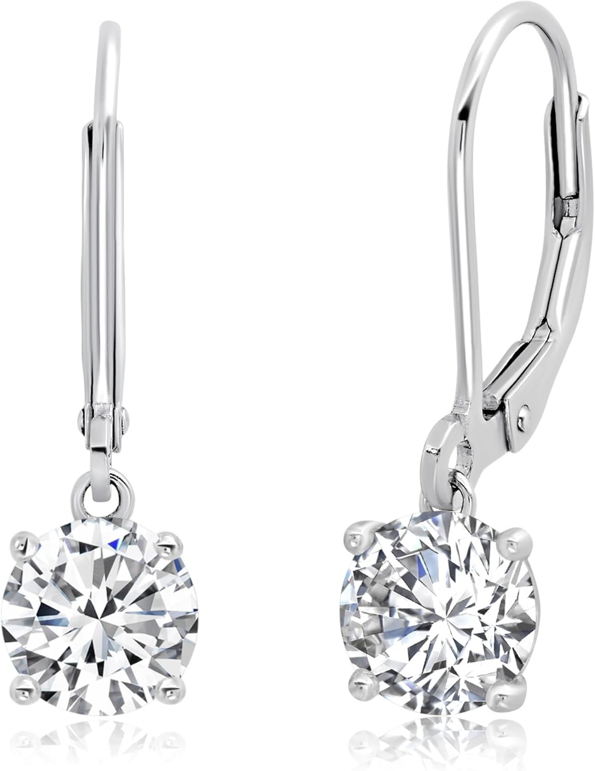 Sterling Silver Cubic Zirconia Dangle Earrings for Women | Silver Leverback Cubic Zirconia Dangle Earring | 2-4 CT.TW CZ Drop Earrings by MAX + STONE