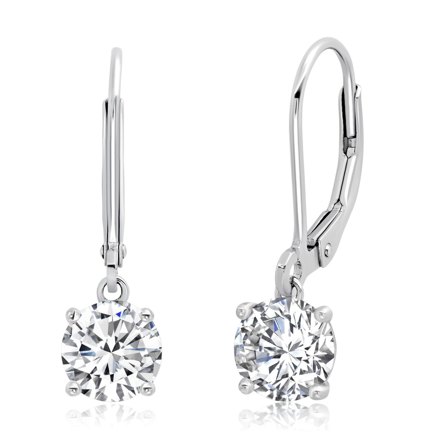 Sterling Silver Cubic Zirconia Dangle Earrings for Women | Silver Leverback Cubic Zirconia Dangle Earring | 2-4 CT.TW CZ Drop Earrings by MAX + STONE