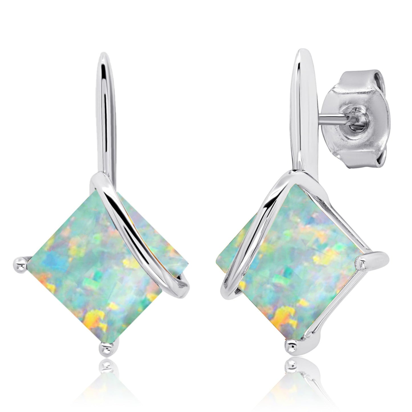 925 Sterling Silver Princess Cut Gemstone Square Drop Dangle Earrings for Women 7mm in Various Birthstones with Push Backs by MAX + STONE