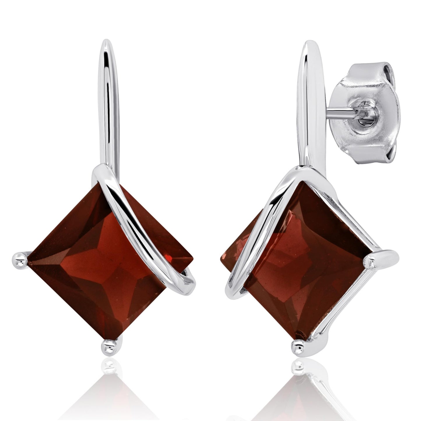 925 Sterling Silver Princess Cut Gemstone Square Drop Dangle Earrings for Women 7mm in Various Birthstones with Push Backs by MAX + STONE