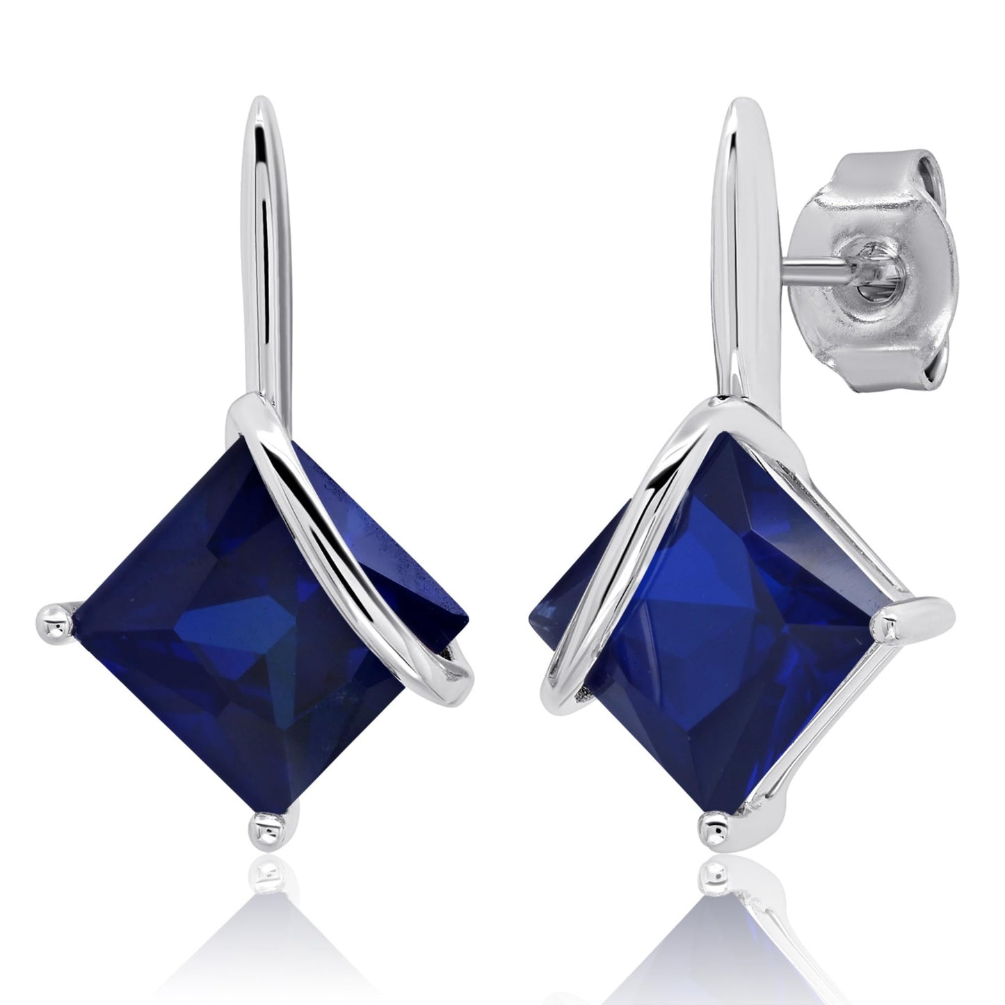 925 Sterling Silver Princess Cut Gemstone Square Drop Dangle Earrings for Women 7mm in Various Birthstones with Push Backs by MAX + STONE