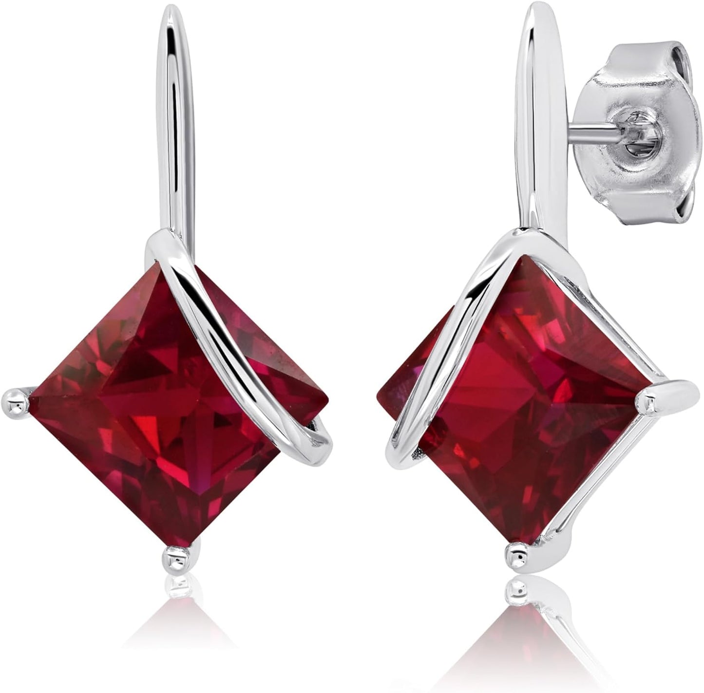 925 Sterling Silver Princess Cut Gemstone Square Drop Dangle Earrings for Women 7mm in Various Birthstones with Push Backs by MAX + STONE