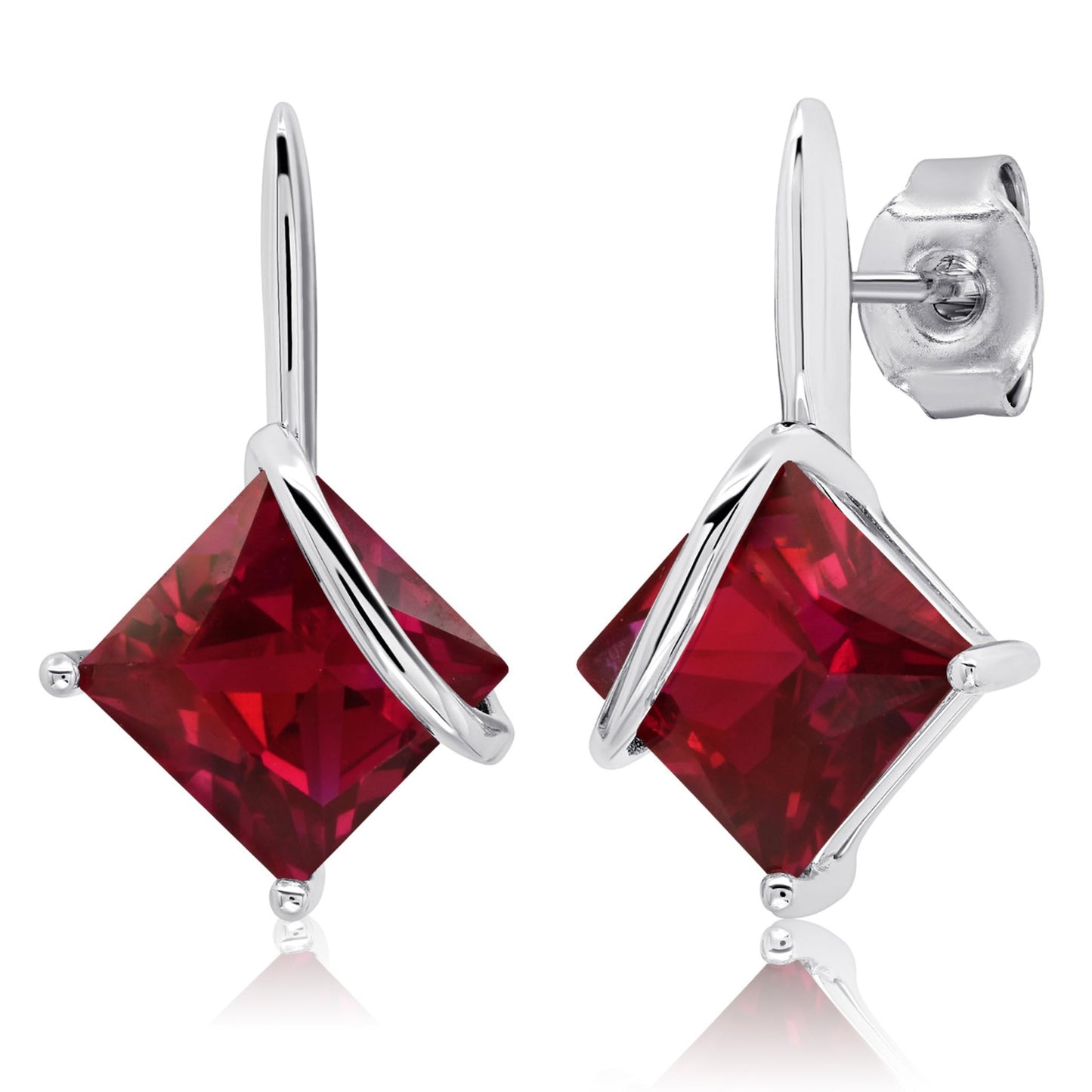 925 Sterling Silver Princess Cut Gemstone Square Drop Dangle Earrings for Women 7mm in Various Birthstones with Push Backs by MAX + STONE