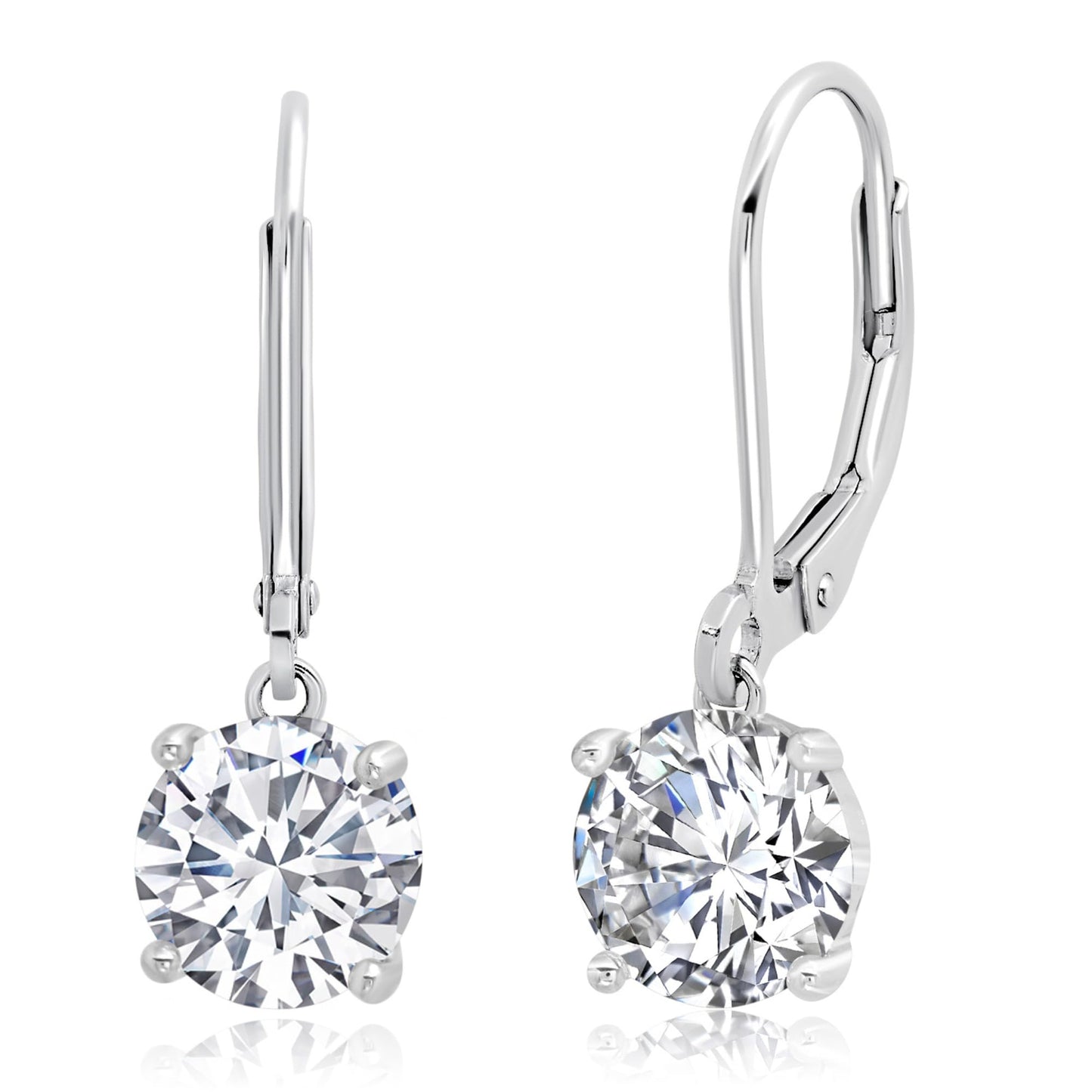 Sterling Silver Cubic Zirconia Dangle Earrings for Women | Silver Leverback Cubic Zirconia Dangle Earring | 2-4 CT.TW CZ Drop Earrings by MAX + STONE