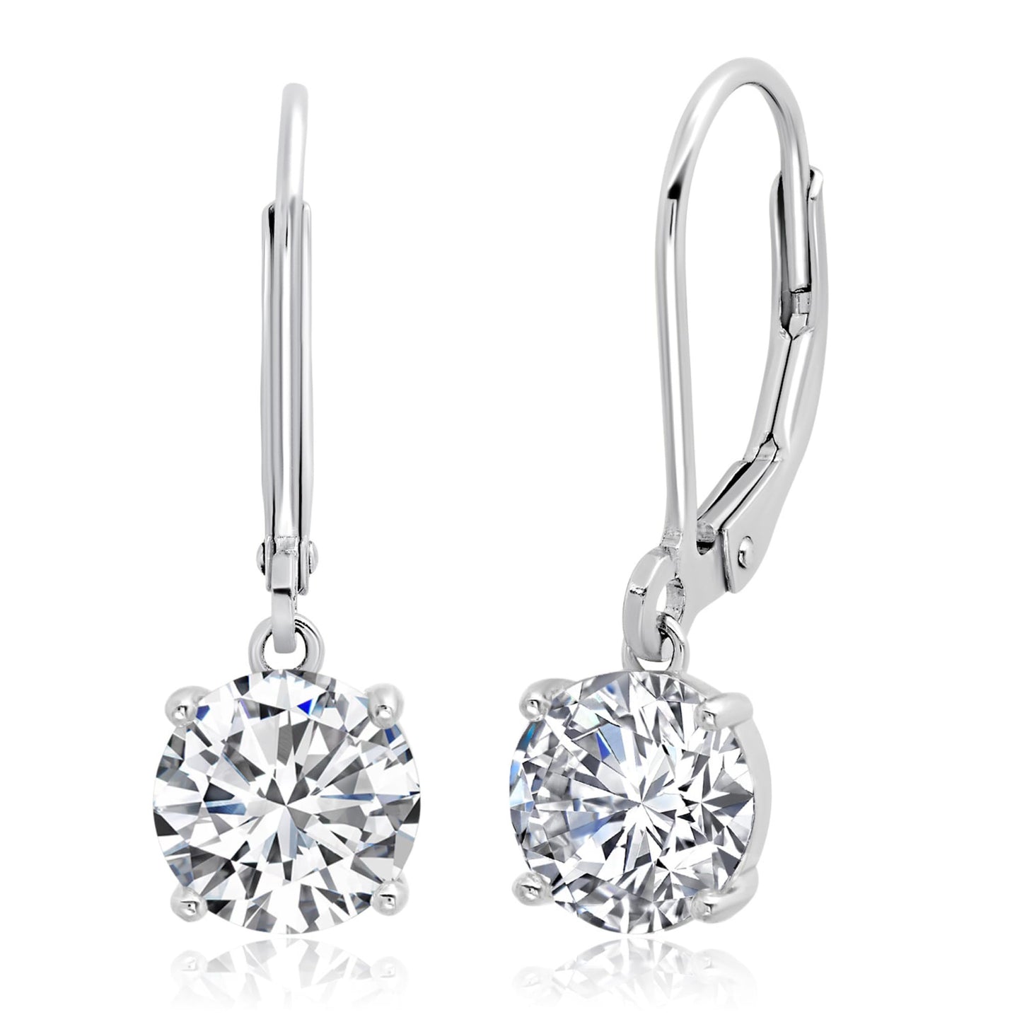 Sterling Silver Cubic Zirconia Dangle Earrings for Women | Silver Leverback Cubic Zirconia Dangle Earring | 2-4 CT.TW CZ Drop Earrings by MAX + STONE