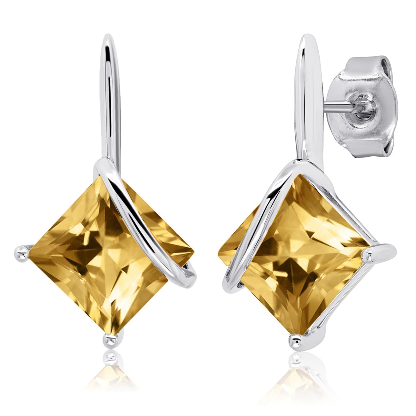 925 Sterling Silver Princess Cut Gemstone Square Drop Dangle Earrings for Women 7mm in Various Birthstones with Push Backs by MAX + STONE