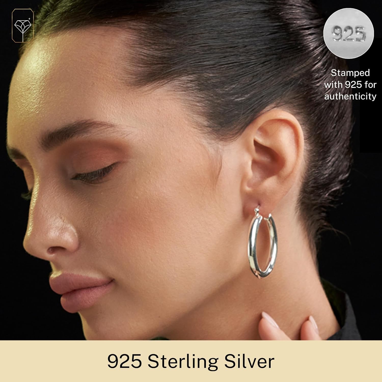 925 Sterling Silver Chunky Hoop Earrings for Women | Hypoallergenic Hollow Round Sterling Silver Hoop Earrings | Lightweight Thick Silver Earrings Hoops by MAX + STONE