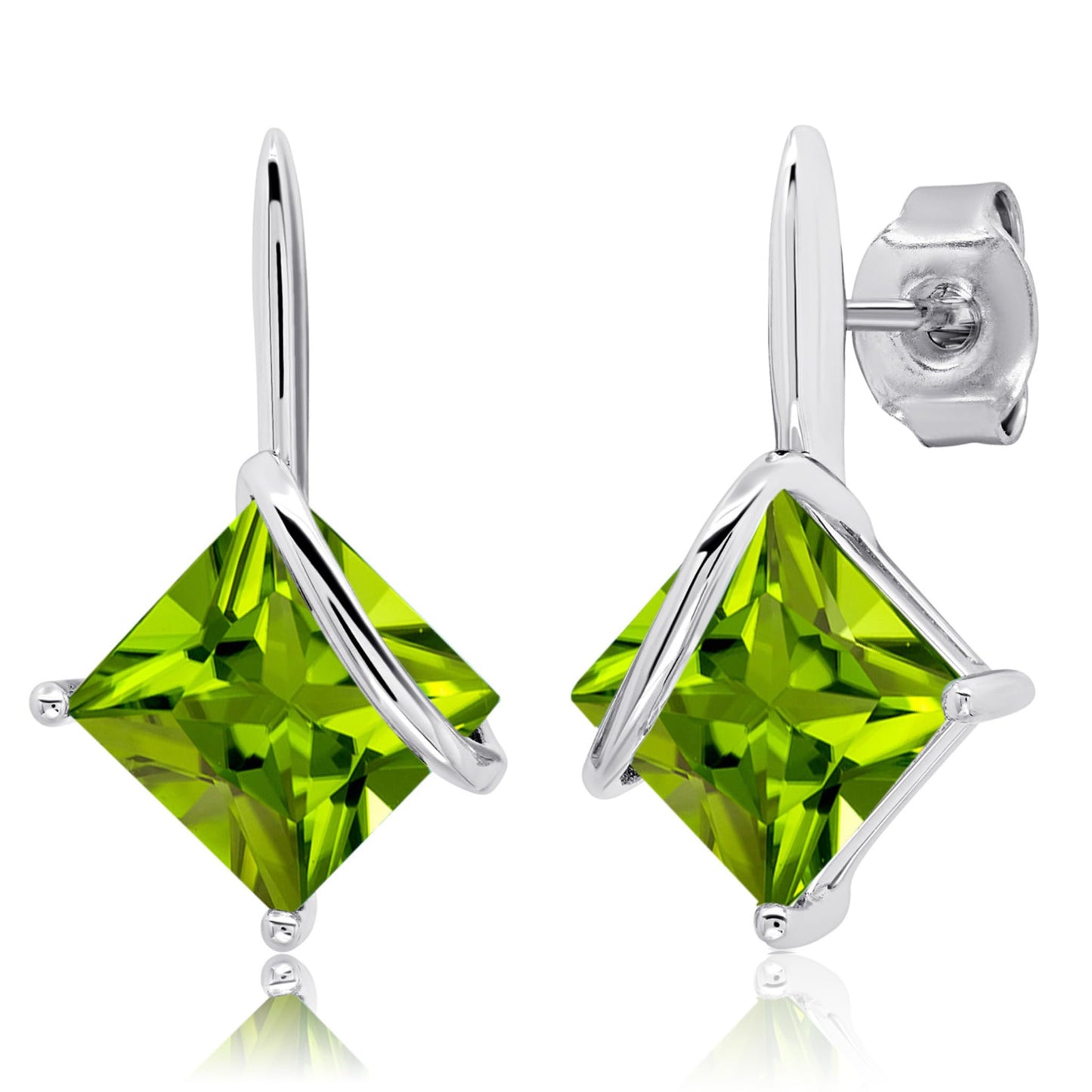925 Sterling Silver Princess Cut Gemstone Square Drop Dangle Earrings for Women 7mm in Various Birthstones with Push Backs by MAX + STONE