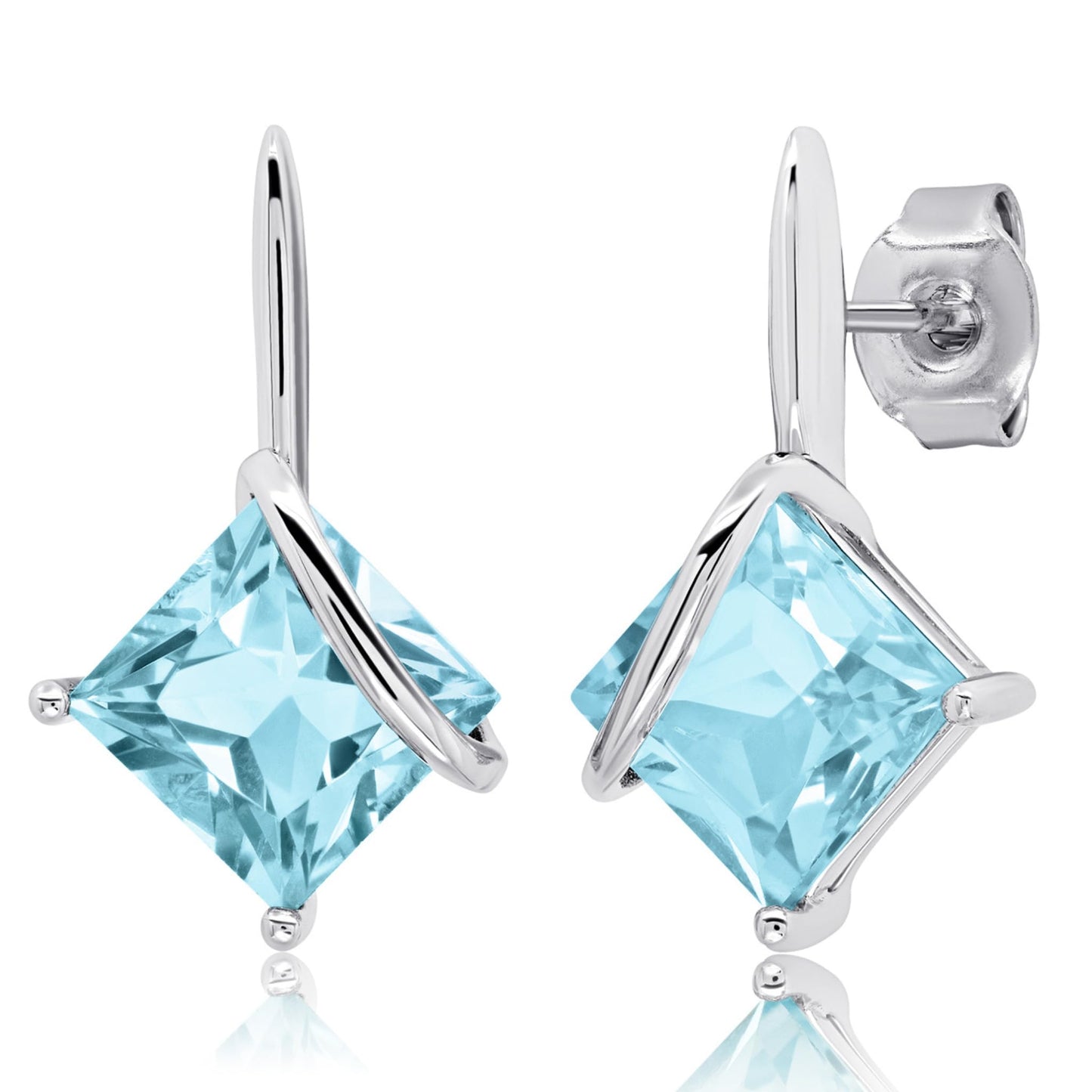 925 Sterling Silver Princess Cut Gemstone Square Drop Dangle Earrings for Women 7mm in Various Birthstones with Push Backs by MAX + STONE