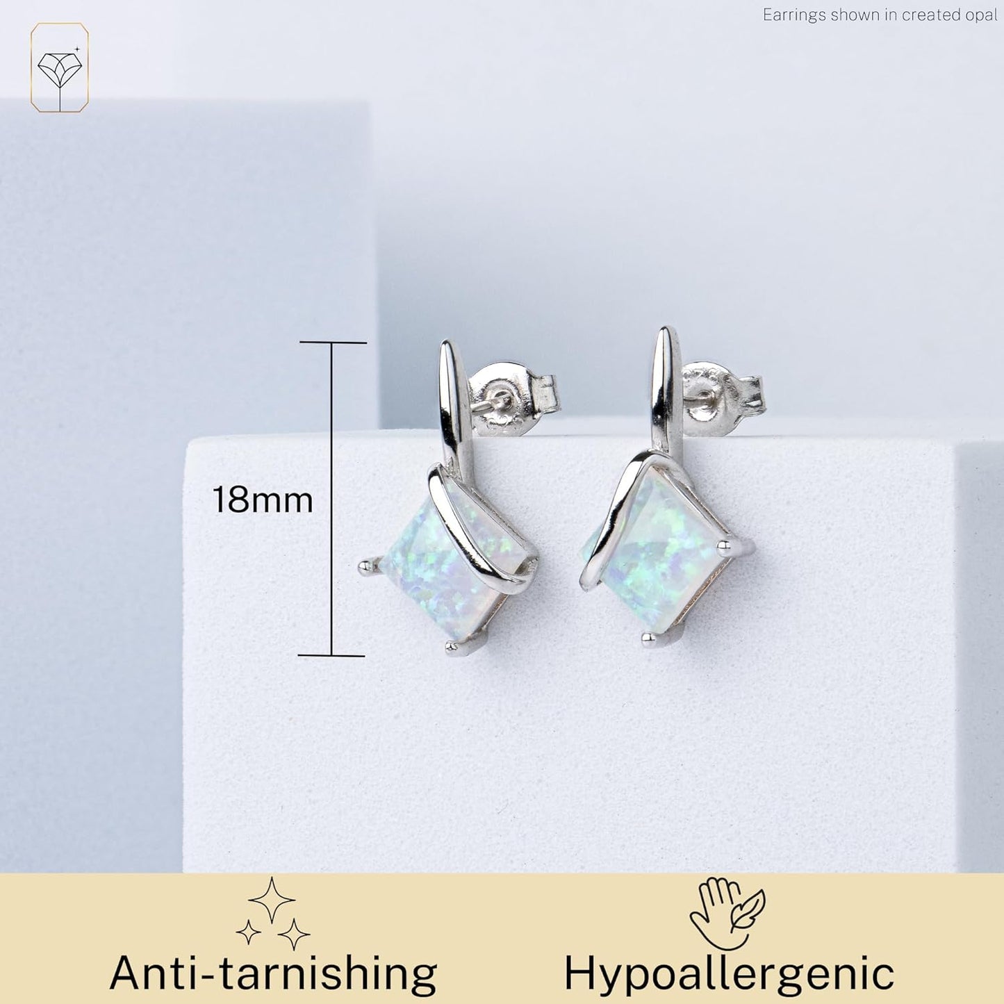 925 Sterling Silver Princess Cut Gemstone Square Drop Dangle Earrings for Women 7mm in Various Birthstones with Push Backs by MAX + STONE
