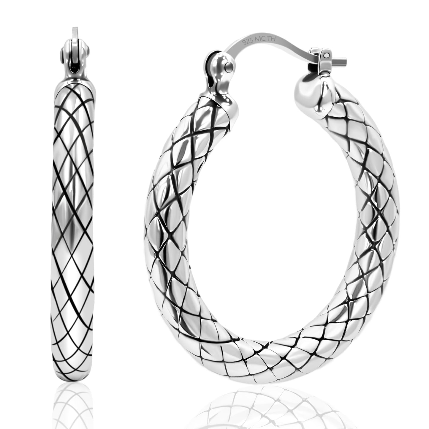 925 Sterling Silver Chunky Hoop Earrings for Women | Hypoallergenic Hollow Round Sterling Silver Hoop Earrings | Lightweight Thick Silver Earrings Hoops by MAX + STONE