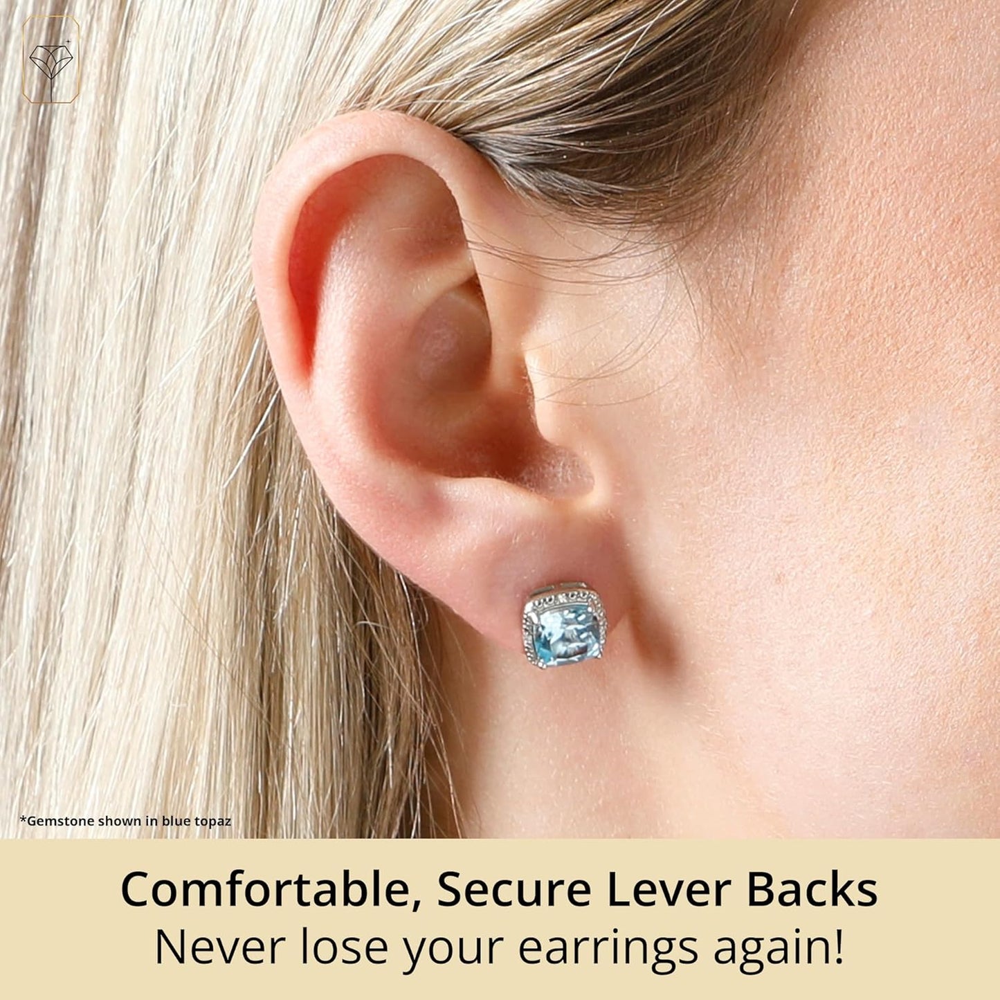 Gemstone and Diamond Accent Halo Cushion Cut Stud Earrings for Women in 925 Sterling Silver 7mm Birthstone with Push Backs by MAX + STONE