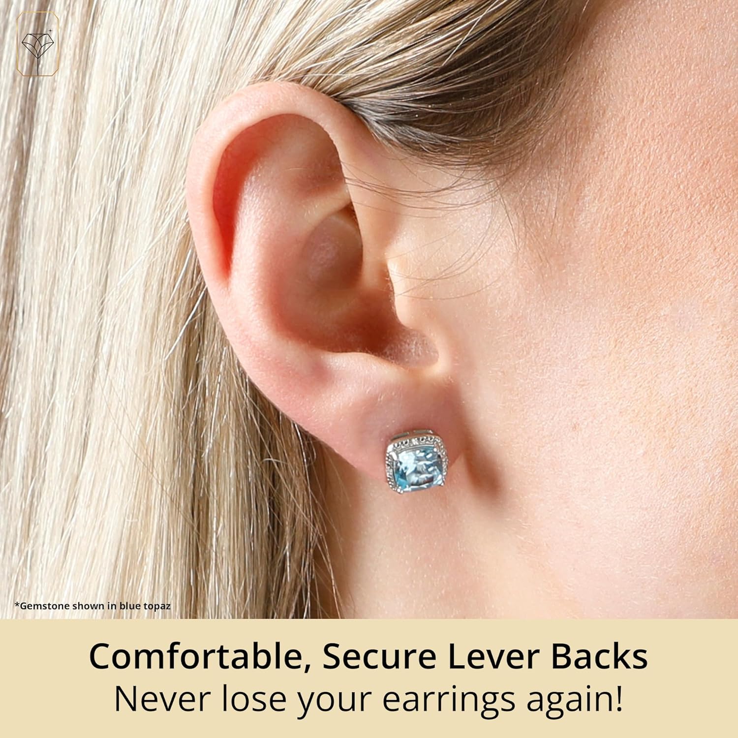 Gemstone and Diamond Accent Halo Cushion Cut Stud Earrings for Women in 925 Sterling Silver 7mm Birthstone with Push Backs by MAX + STONE