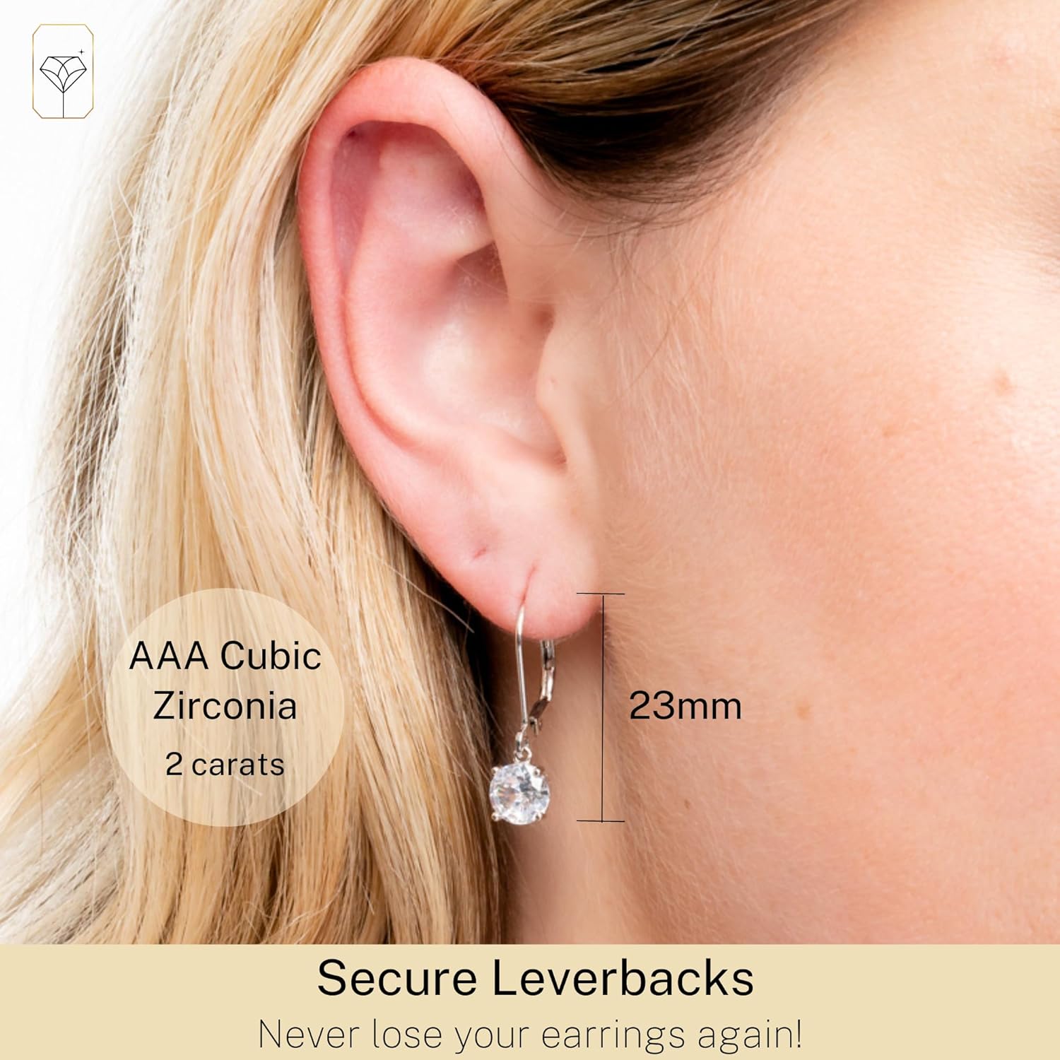 Sterling Silver Cubic Zirconia Dangle Earrings for Women | Silver Leverback Cubic Zirconia Dangle Earring | 2-4 CT.TW CZ Drop Earrings by MAX + STONE